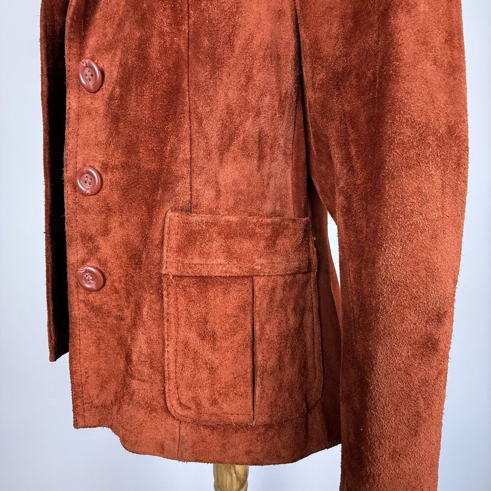 Vintage 70s Rust Orange Suede Leather Blazer Jacket Trappeur Korea - Picture 13 of 15